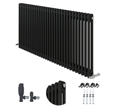 Ibathuk Anthracite 600X1415X70 Two Column Radiator + Angled Valve-Grey from B&Q