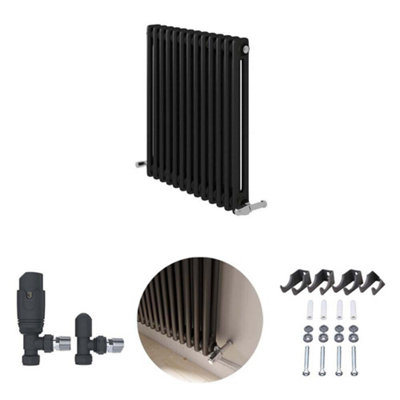 Ibathuk Anthracite 600X605X70 Two Column Radiator + Angled Valve-Grey from B&Q