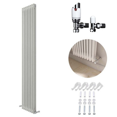 Ibathuk White 1800X380X70 Two Column Radiator + Angled Valve-White from B&Q