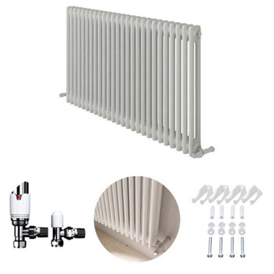 Ibathuk White 600X1190X70 Two Column Radiator + Angled Valve-White from B&Q
