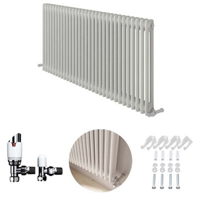 Ibathuk White 600X1415X70 Two Column Radiator + Angled Valve-White from B&Q