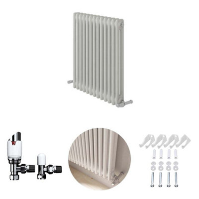 Ibathuk White 600X605X70 Two Column Radiator + Angled Valve-White from B&Q