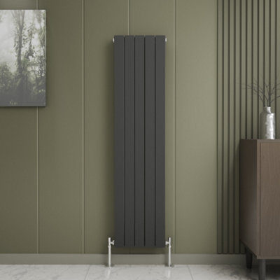 Ibathuk Anthracite/Grey Belgravia Vertical Double Slim Flat Panel Radiator 1600Mm X 380Mm + Angled Valve