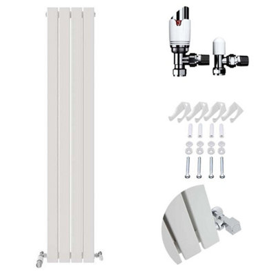 Ibathuk White Belgravia Vertical Double Slim Flat Panel Radiator 1600Mm X 306Mm + Angled Valve