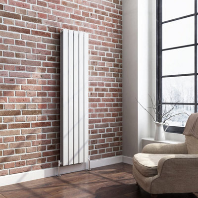 Ibathuk Belgravia Vertical Double Slim Flat Panel Radiator White 1600mm X 380mm + Angled Valve-White from B&Q