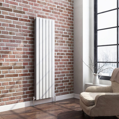 Ibathuk Belgravia Vertical Double Slim Flat Panel Radiator White 1600mm X 456mm + Angled Valve-White from B&Q