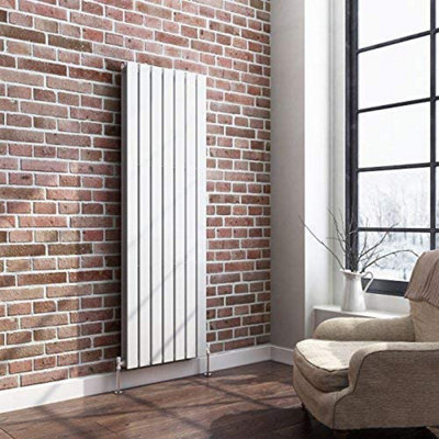 Ibathuk Belgravia Vertical Double Slim Flat Panel Radiator White 1600mm X 532mm + Angled Valve-White from B&Q