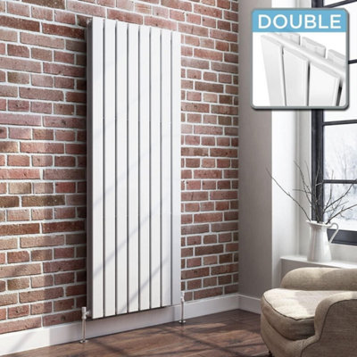 Ibathuk Belgravia Vertical Double Slim Flat Panel Radiator White 1600mm X 608mm + Angled Valve-White from B&Q
