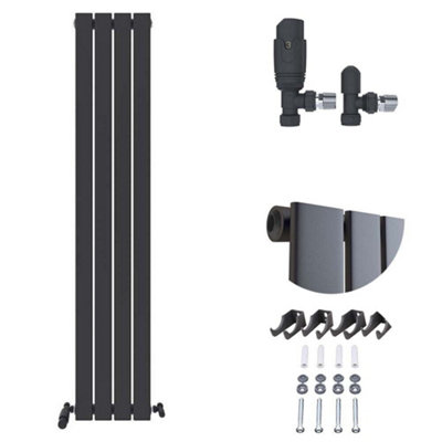 Ibathuk Belgravia Vertical Single Slim Flat Panel Radiator Anthracite 1600mm X 306mm + Angled Valve-Grey from B&Q