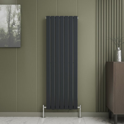 Ibathuk Belgravia Vertical Single Slim Flat Panel Radiator Anthracite 1600mm X 532mm + Angled Valve-Grey from B&Q