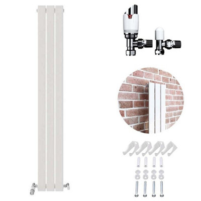 B&Q -  Belgravia Vertical Single Slim Flat Panel Radiator White 1600mm X 228mm + Angled Valve-White