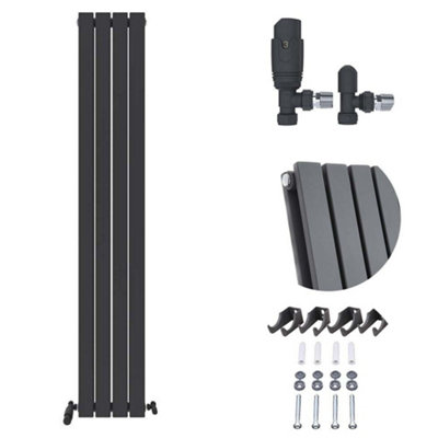 Ibathuk Belgravia Vertical Double Slim Flat Panel Radiator Anthracite 1800mm X 306mm + Angled Valve-Grey from B&Q