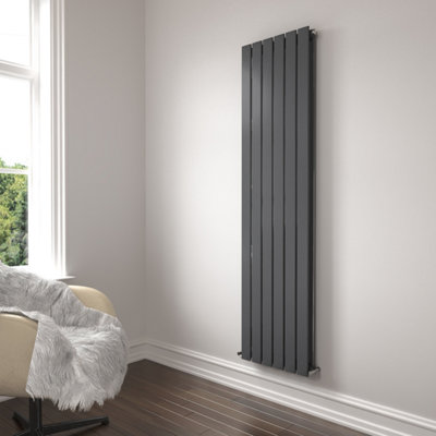 Ibathuk Belgravia Vertical Double Slim Flat Panel Radiator Anthracite 1800mm X 456mm + Angled Valve-Grey from B&Q