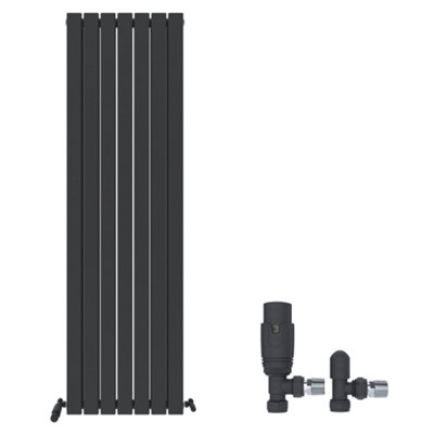 Ibathuk Belgravia Vertical Double Slim Flat Panel Radiator Anthracite 1800mm X 532mm + Angled Valve-Grey from B&Q