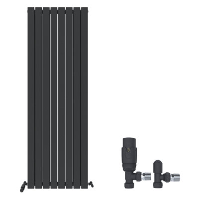Ibathuk Belgravia Vertical Double Slim Flat Panel Radiator Anthracite 1800mm X 608mm + Angled Valve-Grey from B&Q