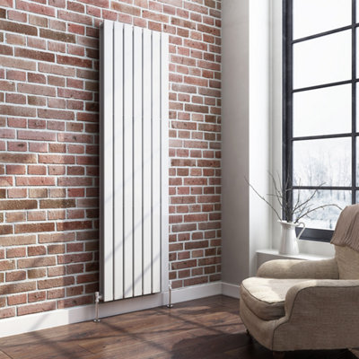 Ibathuk Belgravia Vertical Double Slim Flat Panel Radiator White 1800mm X 532mm + Angled Valve-White from B&Q