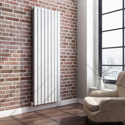 Ibathuk Belgravia Vertical Double Slim Flat Panel Radiator White 1800mm X 608mm + Angled Valve-White from B&Q