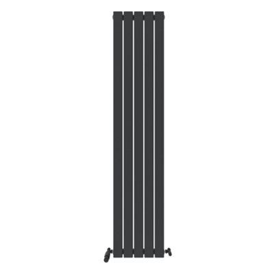 Ibathuk Belgravia Vertical Single Slim Flat Panel Radiator Anthracite 1800mm X 380mm + Angled Valve-Grey from B&Q