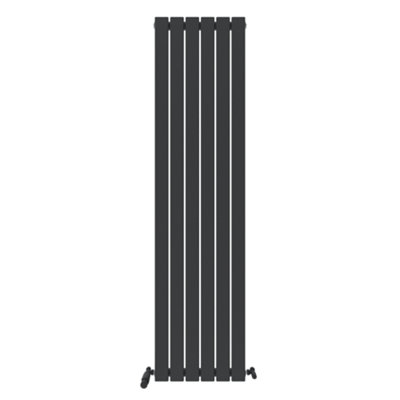 Ibathuk Belgravia Vertical Single Slim Flat Panel Radiator Anthracite 1800mm X 456mm + Angled Valve-Grey from B&Q