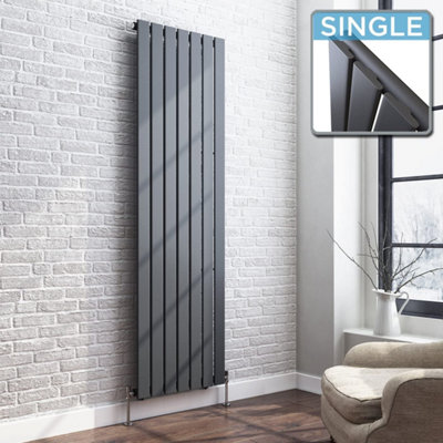 Ibathuk Anthracite/Grey Belgravia Vertical Single Slim Flat Panel Radiator 1800Mm X 532Mm + Angled Valve Small