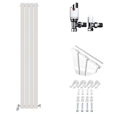 Ibathuk Belgravia Vertical Single Slim Flat Panel Radiator White 1800mm X 306mm + Angled Valve-White from B&Q