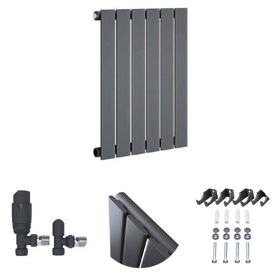 Ibathuk Belgravia Horizontal Single Slim Flat Panel Radiator Anthracite 600mm X 456mm + Angled Valve-Grey from B&Q