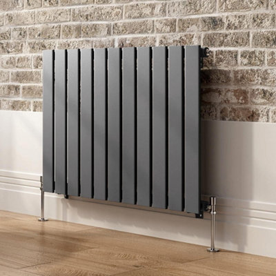 Ibathuk Belgravia Horizontal Single Slim Flat Panel Radiator Anthracite 600mm X 836mm + Angled Valve-Grey from B&Q