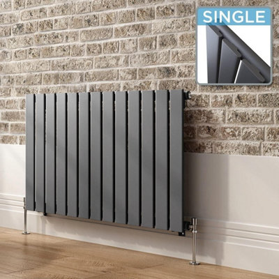 Ibathuk Belgravia Horizontal Single Slim Flat Panel Radiator Anthracite 600mm X 988mm + Angled Valve-Grey from B&Q