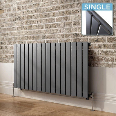 Ibathuk Belgravia Horizontal Single Slim Flat Panel Radiator Anthracite 600mm X 1216mm + Angled Valve-Grey from B&Q