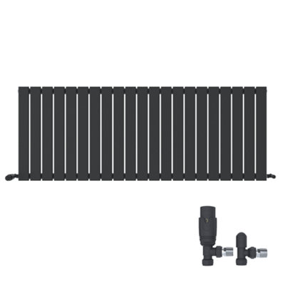 Ibathuk Belgravia Horizontal Single Slim Flat Panel Radiator Anthracite 600mm X 1596mm + Angled Valve-Grey from B&Q