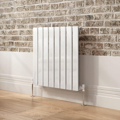Ibathuk Belgravia Horizontal Single Slim Flat Panel Radiator White 600mm X 608mm + Angled Valve-White from B&Q