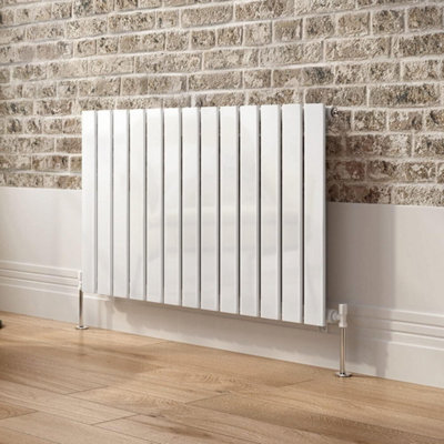 Ibathuk Belgravia Horizontal Single Slim Flat Panel Radiator White 600mm X 988mm + Angled Valve-White from B&Q
