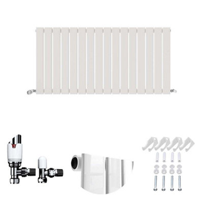 Ibathuk Belgravia Horizontal Single Slim Flat Panel Radiator White 600mm X 1216mm + Angled Valve-White from B&Q