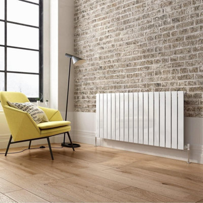 Ibathuk Belgravia Horizontal Single Slim Flat Panel Radiator White 600mm X 1368mm + Angled Valve-White from B&Q