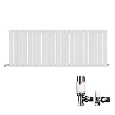 Ibathuk Belgravia Horizontal Single Slim Flat Panel Radiator White 600mm X 1596mm + Angled Valve-White from B&Q