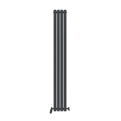Ibathuk White Princia Vertical Single Oval Panel Radiator 1800 X 480Mm + Angled Valve Medium