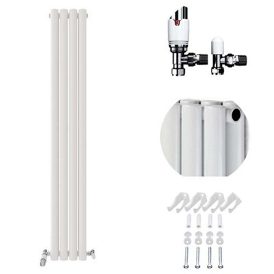B&Q -  Princia Vertical Double Oval Panel Radiator White 1600 X 240mm + Angled Valve-White