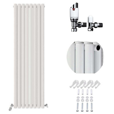 B&Q -  Princia Vertical Double Oval Panel Radiator White 1600 X 480mm + Angled Valve-White