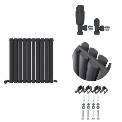 Ibathuk Strata Horizontal Radiators, Double Oval Panel Radiator 600 X 600Mm Designer Radiators, Double Panel Radiator Anthracite