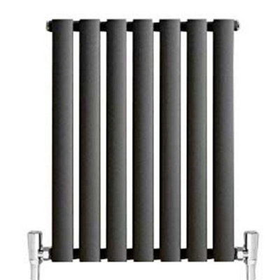 Ibathuk Princia Horizontal Single Oval Panel Radiator 600 X 420Mm + Angled Valve- Anthracite/Grey
