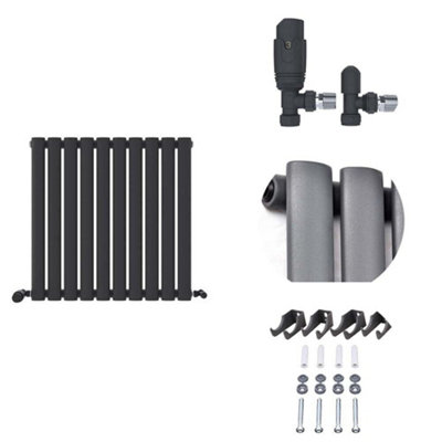 Ibathuk Strata Horizontal Radiators, Single Oval Panel Radiator 600 X 600Mm Designer Radiators, Single Panel Radiator Anthracite