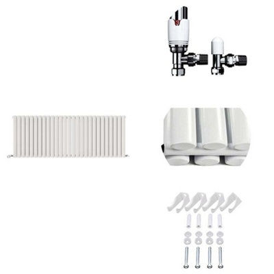 Ibathuk Princia Horizontal Double Oval Panel Radiator White 600 X 1620mm + Angled Valve-White from B&Q