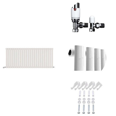 Ibathuk Princia Horizontal Single Oval Panel Radiator White 600 X 1440mm + Angled Valve-White from B&Q