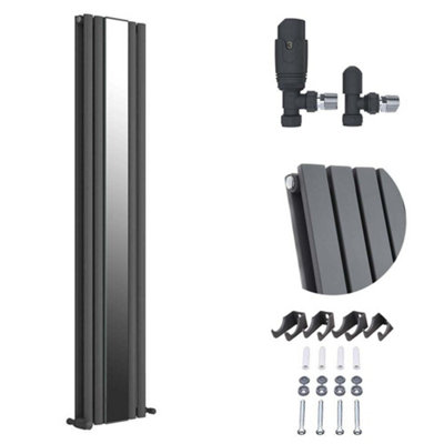 Ibathuk Anthracite/Grey Princia Double Panel Mirror Radiator - 1800 X 385Mm + Angled Valve Medium
