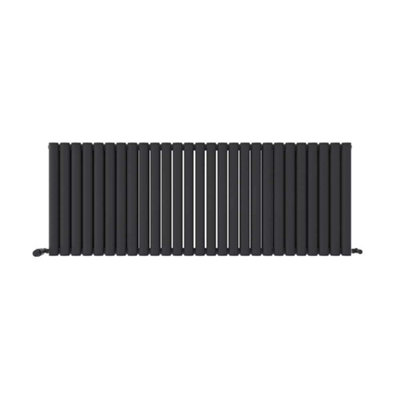 Ibathuk Anthracite/Grey Princia Horizontal Double Oval Panel Radiator 600 X 1620Mm + Angled Valve Medium