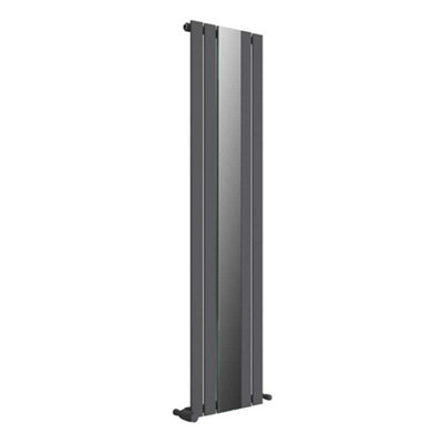 Ibathuk Belgravia Vertical Single Slim Flat Mirrored Panel Radiator Anthracite 1800mm X 605mm + Angled Valve-Grey from B&Q