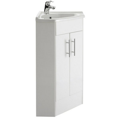Veebath Linx 400mm Corner Vanity Unit High Gloss White With Basin + Basin Mixer from B&Q