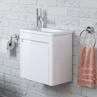 iBathUK Denver 400 Wall Hung Cloakroom Unit & Basin Right HandWhite from B&Q