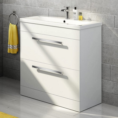 iBathUK Avon 2 Drawer Floorstanding Vanity Unit With Basin800mm X 800mm1 Tap HoleGloss White from B&Q