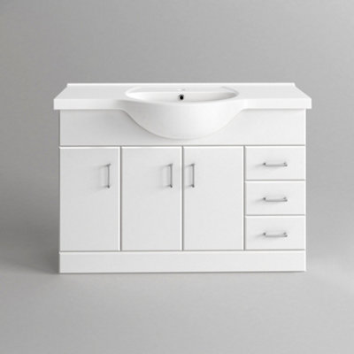 B&Q -  1200mm White Gloss Basin Vanity Unit Sink Cabinet Bathroom Drawer Storage Furniture